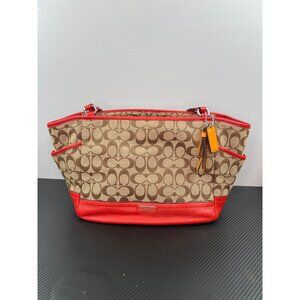 Coach 23297 Park Signature C Print Carrie Tote Shoulder Bag Purse Vermilion